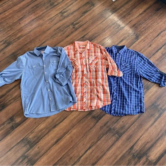 Michael Brandon Shirts | Lot Of 3 Michael Brandon Button Tab Sleeve Mens Shirts Xl | Color: Blue/Orange | Size: Xl | Snoop550's Closet Michael Brandon Shirts | Lot Of 3 Michael Brandon Button Tab Sleeve Mens Shirts Xl | Color: Blue/Orange | Size: Xl | Snoop550's Closet